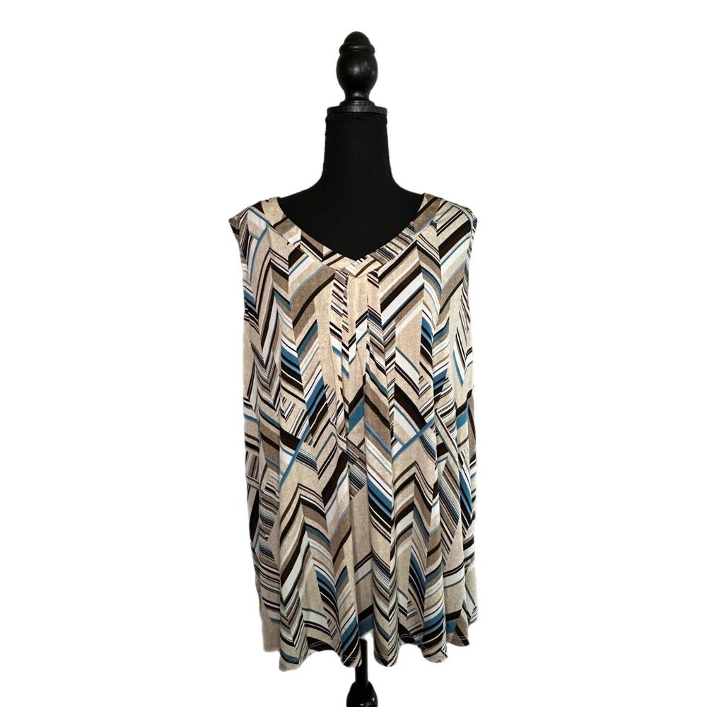 Any Wear by Catherines Brown and Blue Tank Top, 1X